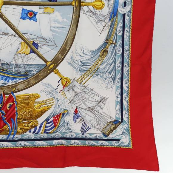 HERMES Carre 90 Scarf ""VIVE LE VENT"" Silk Red Auth fm3436 - Picture 10 of 14